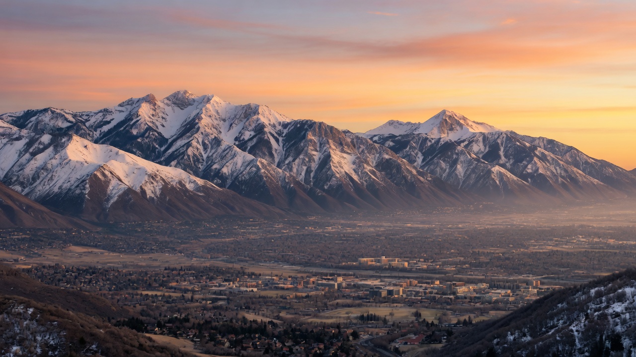 Wasatch mountains at sunset over the Salt Lake Valley